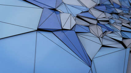 Abstract 3d rendering of triangulated surface. Mosaic polygonal shape. Low poly minimalist background.