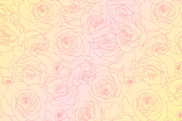 Abstract backgrounds with soft gradient and pattern with roses in line art style.