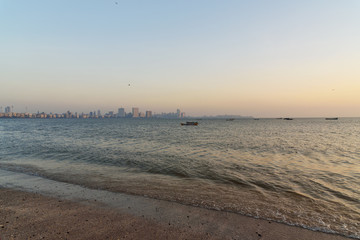 Sunset on Chowpatty beach in Mumbai. India