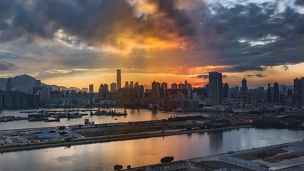 The sky colour change above Hong Kong skyline