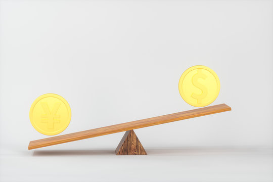 The balance between money,abstract conception, 3d rendering.