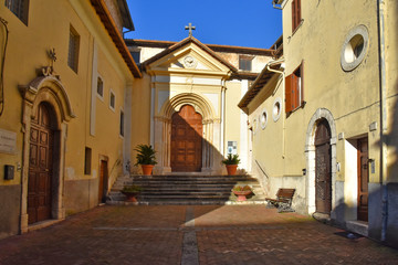 Alatri, Italy, 01/03/2020. A narrow street between the old houses of a medieval village