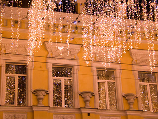 Light street decoration. Christmas garland.