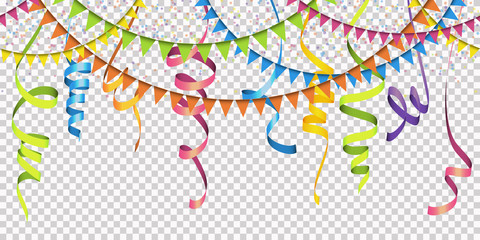 seamless colored confetti, streamers and garlands background