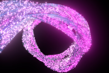 Glowing purple particles and motion lines, 3d rendering.