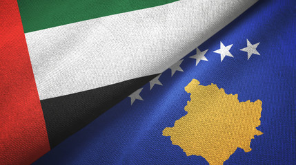 United Arab Emirates and Kosovo two flags textile cloth, fabric texture