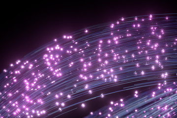 Glowing purple particles and motion lines, 3d rendering.