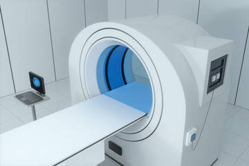 The medical equipment CT machine in the white empty room, 3d rendering.