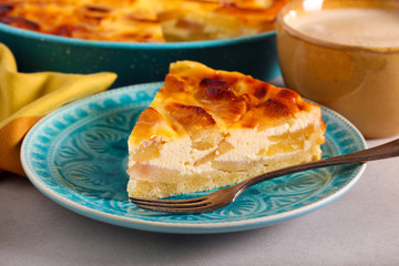 Apple cream cake, sliced and served