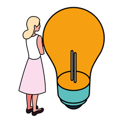 businesswoman with light bulb on white background