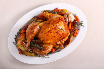 Roast whole chicken with roast vegetables