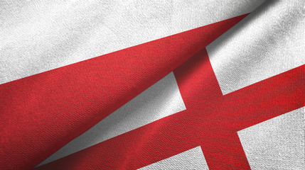 Poland and England two flags textile cloth, fabric texture