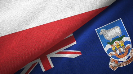 Poland and Falkland Islands two flags textile cloth, fabric texture