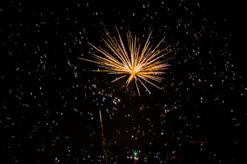 Celebratory colorful  fireworks light up the night sky. closeup. New year