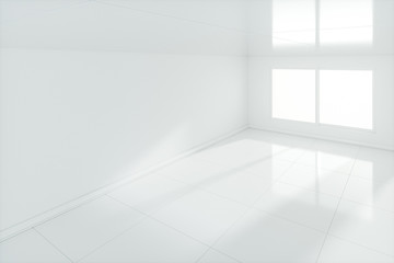 The white empty room with sunlight coming from the window, 3d rendering.