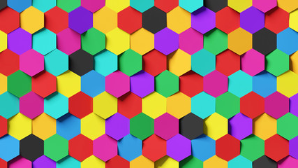 Abstract colorful hexagon background; decorative multi color honeycomb structure 3d rendering, 3d illustration