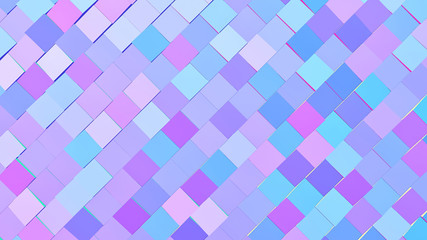 Abstract gradient blue, pink and purple blocks background; decorative diagonal square structure 3d rendering	