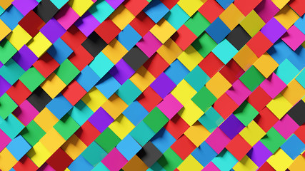 Abstract colorful blocks background; decorative multi color square diagonal structure 3d rendering, 3d illustration