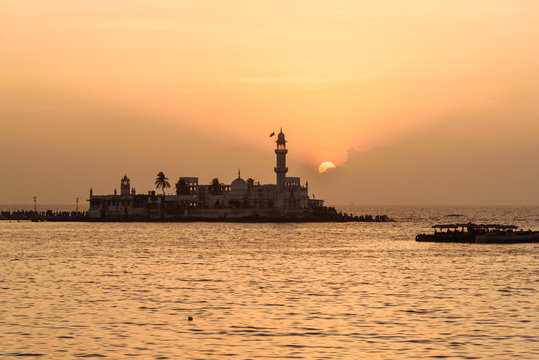 Haji Ali Dargah mosque and tomb on sunset. Mumbai. India