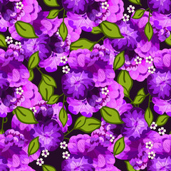 Seamless texture. Multicolor pattern of  flowers and leaves. Design for fabric, wallpaper or cover.