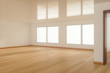 The white empty room with sunlight coming from the window, 3d rendering.