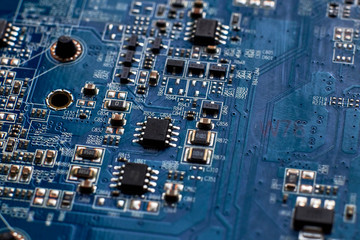printed circuit Board with chips and radio components electronics