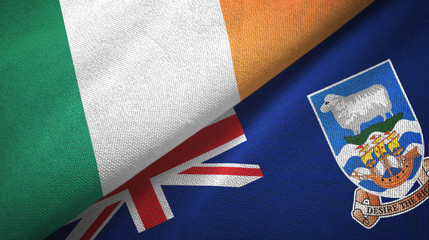Ireland and Falkland Islands two flags textile cloth, fabric texture
