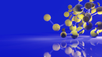 physics  molecule model. Science or medical background with molecules and atoms, abstract physics concept of molecular structures models, colorful nuclear physics 3d rendering 