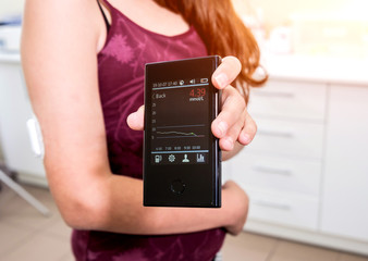 Medical device for glucose check. Continuous glucose monitoring pod. Modern wireless technology.