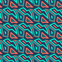 Vector abstract seamless pattern with small geometric shapes, lines. Retro vintage art print. Memphis style design, 1980s - 1990s fashion. Urban texture. Repeat decorative background in trendy colors