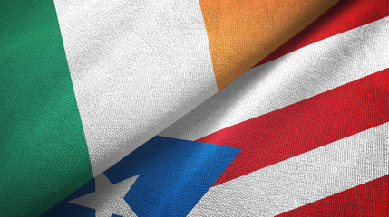Ireland and Puerto Rico two flags textile cloth, fabric texture