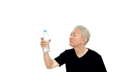 Asian elder man drinking water prevent dehydration and good health