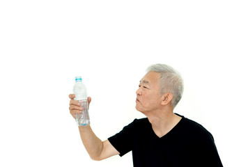 Asian elder man drinking water prevent dehydration and good health