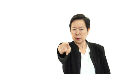 Asian senior executive businesswoman angry and pointing expression with business result