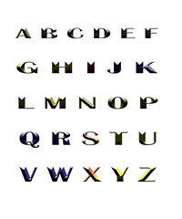 Alphabet letters A-Z, colors bevel font.