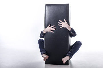 clinging and hiding one woman