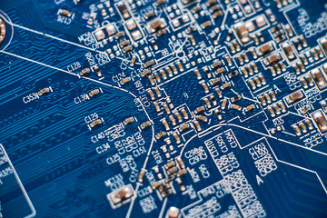 printed circuit Board with chips and radio components electronics
