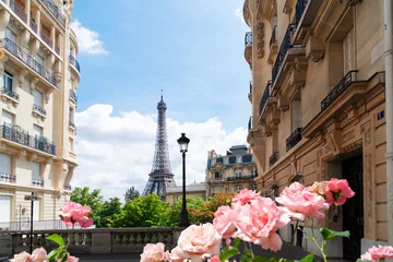 Fotobehang Parijs eiffel tour and Paris street  © neirfy