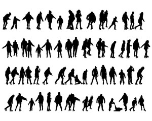 Children and adults ice skate. Isolated silhouettes of people on a white background © Николай Григорьев