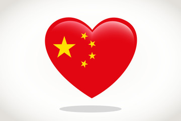 China Flag in Heart Shape. Heart 3d Flag of China, China flag template design.