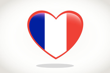 France Flag in Heart Shape. Heart 3d Flag of France, France flag template design.