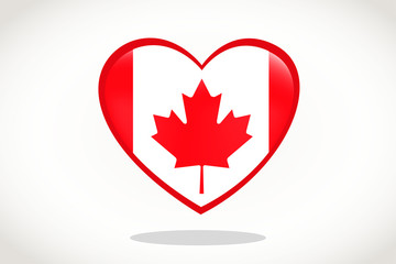 Canada Flag in Heart Shape. Heart 3d Flag of Canada, Canada flag template design.