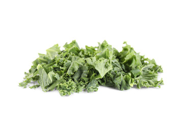Fresh green kale leaves isolated on white