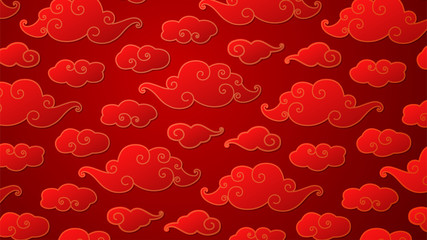 Chinese vintage background with a pattern of red and gold clouds. Oriental swirl ornament