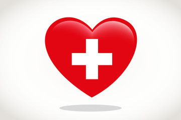 Switzerland Flag in Heart Shape. Heart 3d Flag of Switzerland, Switzerland flag template design.