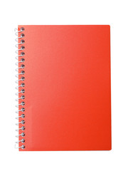 Stylish red notebook isolated on white, top view