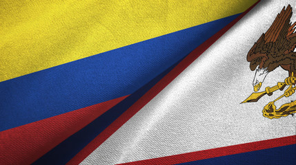 Colombia and American Samoa two flags textile cloth, fabric texture