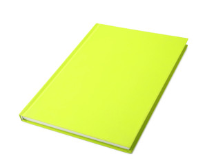 Stylish yellow notebook isolated on white. Office stationery