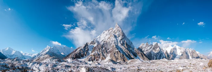 Stickers pour porte K2 Vue panoramique sur Mitre Peak et les montagnes Baltoro Galcier et Karakoram depuis Concordia, Pakistan