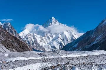 Papier Peint photo K2 Vue sur K2, la deuxième plus haute montagne du monde avec le glacier Upper Baltoro de Concordia, au Pakistan